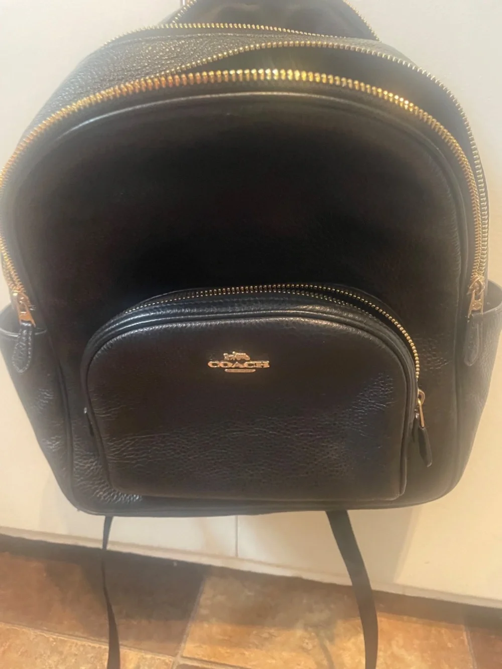 Black leather Coach Backpack